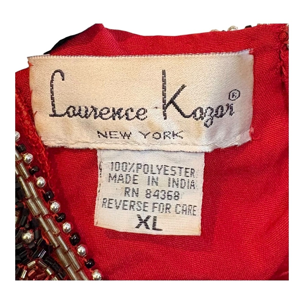 Vintage Laurence Kazar Red Beaded V Neck Short Sleeve Top XL - Picture 4 of 5